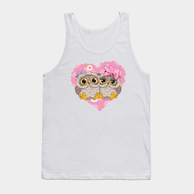 Two cute lovesick owls and a pink heart on the background Tank Top by Reginast777